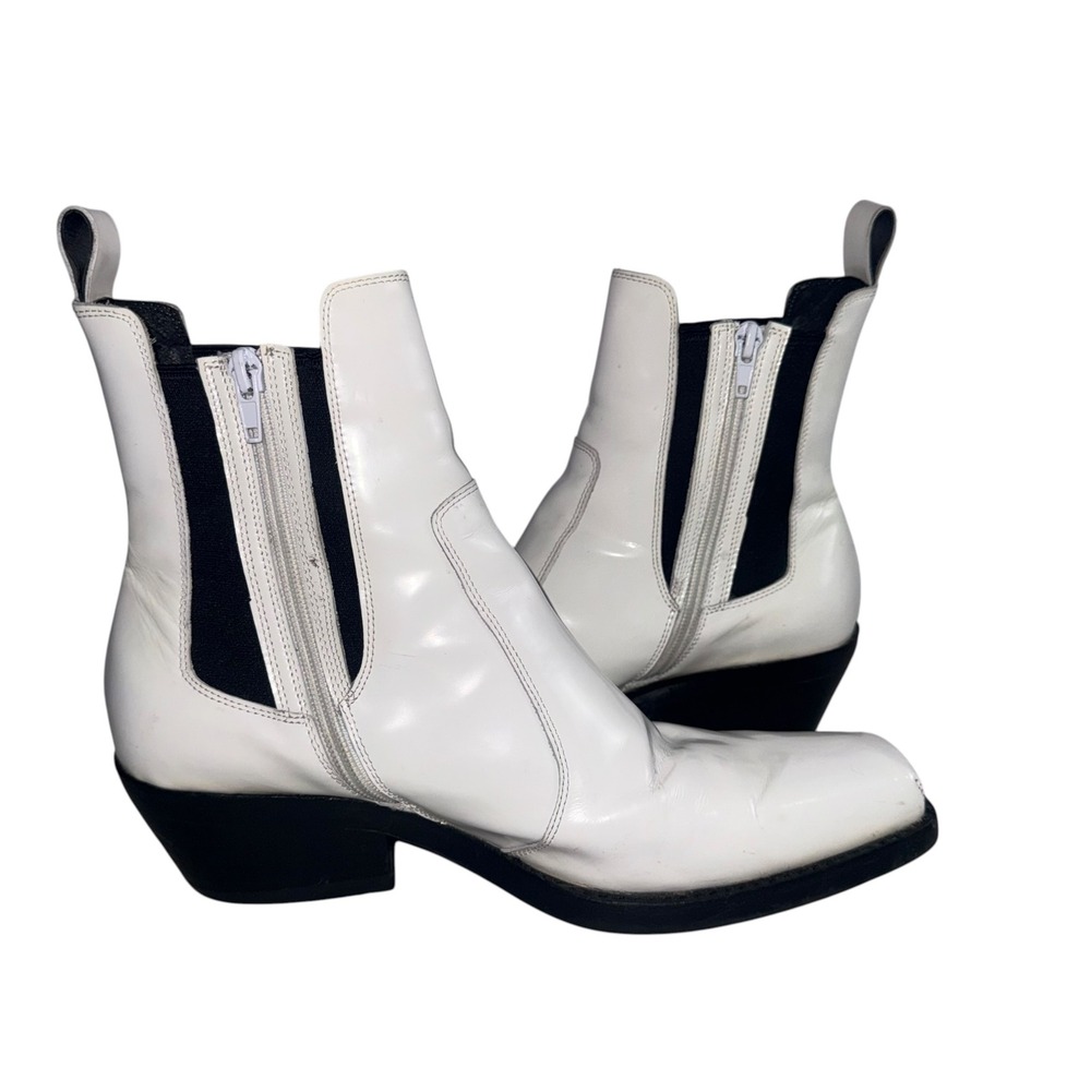 Jeffrey Campbell Womens White Leather Square Toe Block Heel Ankle Boots Size 9.5 - Picture 3 of 8